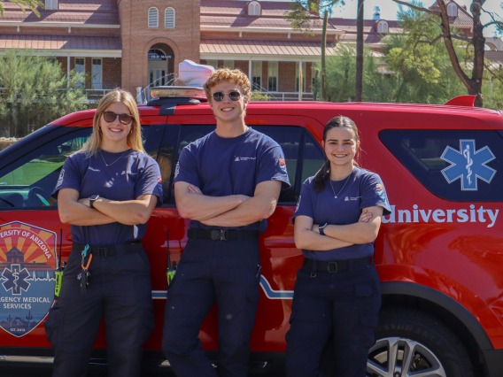 EMS providers in front of Old Main